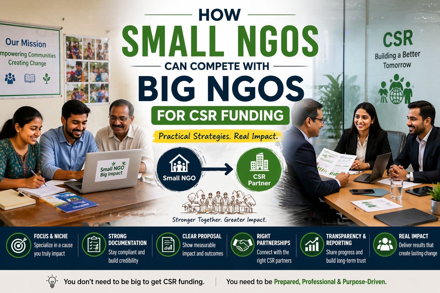 How Small NGOs Can Compete with Big NGOs for CSR Funding (2026 Guide)